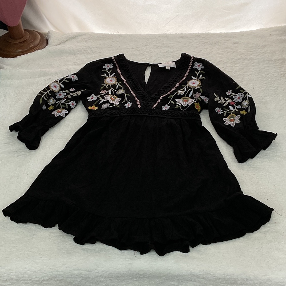 Woman’s long sleeve Floral Embroidered Black Audrey Parks Dress